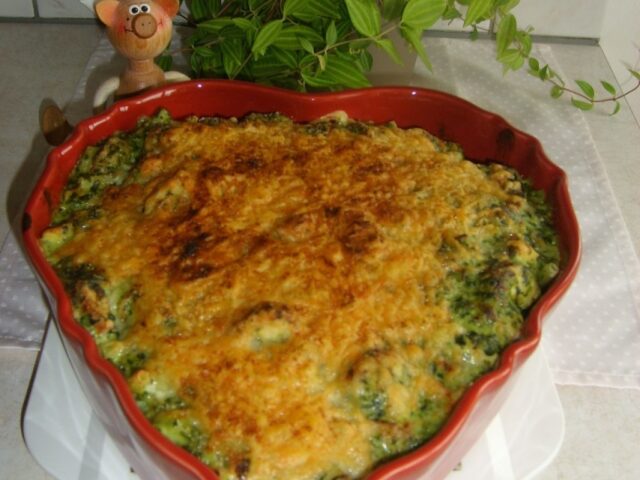 Pasta ovenschotel met kippen reepjes en spinazie