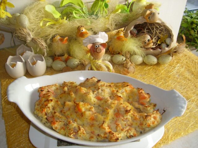 Aardappelpuree voor pasen onder de grill