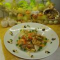 Pasta: schelpjespasta vergezeld van frisse groenten met scampi’s en clams