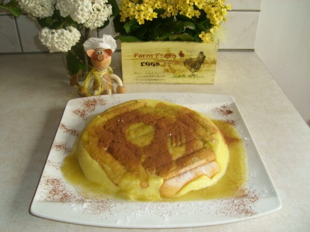 Dessert: vanillepudding met boudoir koekjes en rabarber