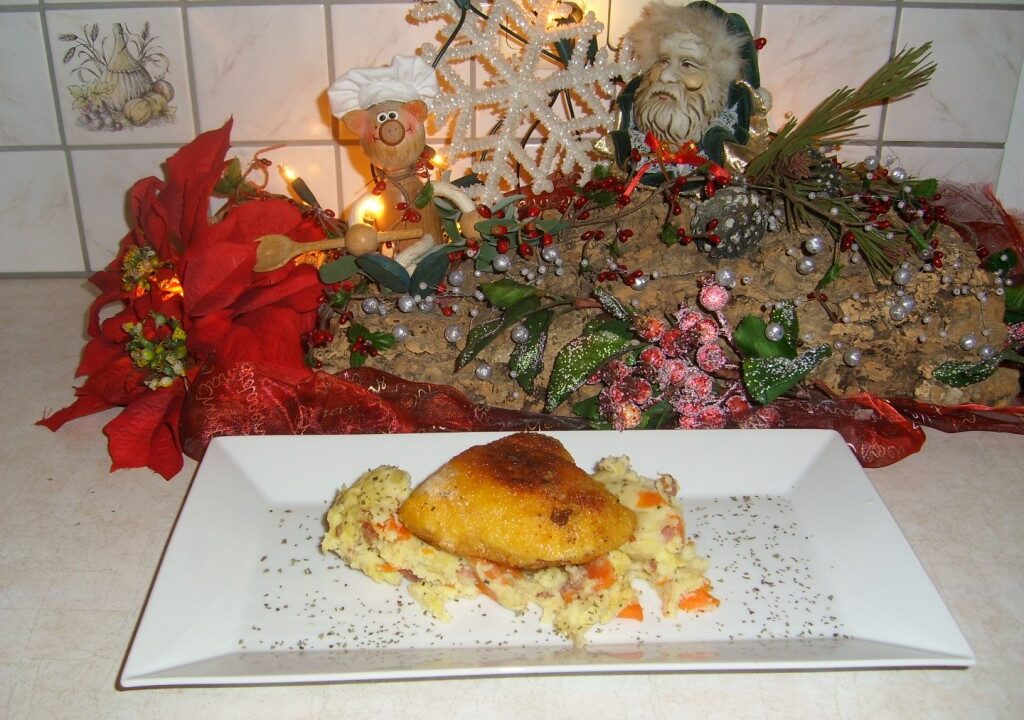 Dagschotel: cordon bleu van kabeljauw op een bedje van puree met verrassingen