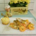 Dagschotel: gratin-torentje met kabeljauw, scampi’s in een sausje van groenten