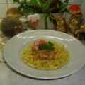Pasta met scampi’s, champignons in een super gemakkelijk sausje