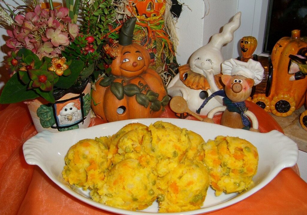 Aardappelpuree Halloween met erwtjes