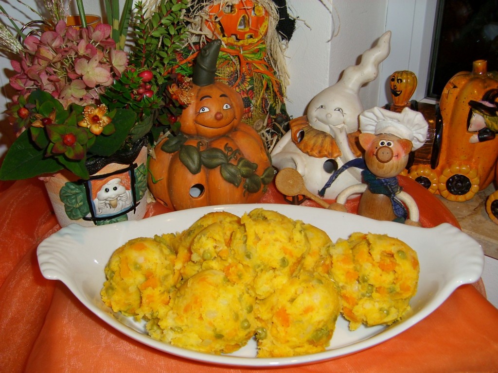 Aardappelpuree Halloween met erwtjes