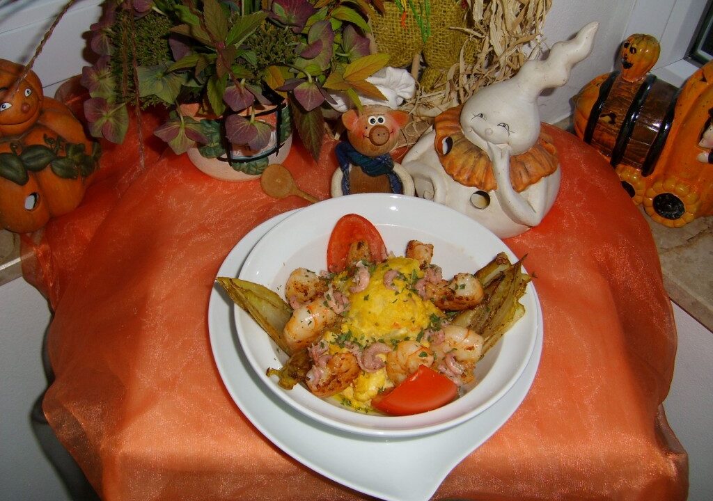 Dagschotel: scampi’s met witloof, tomaat en puree