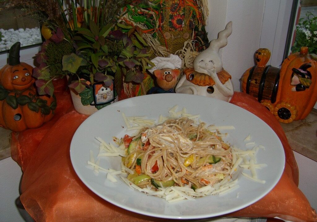 Pasta vegetarisch met wokgroenten