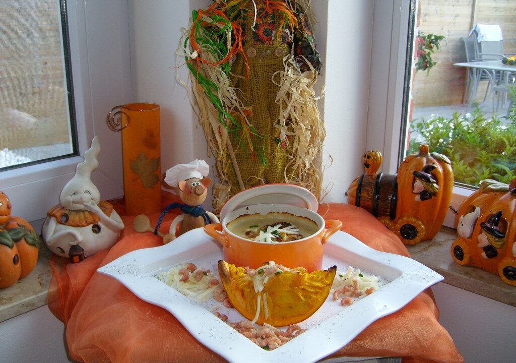 Visserspotje Halloween met gevulde pompoen