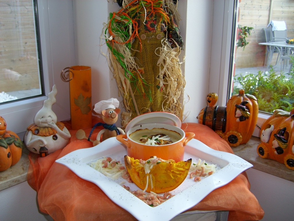 Visserspotje Halloween met gevulde pompoen