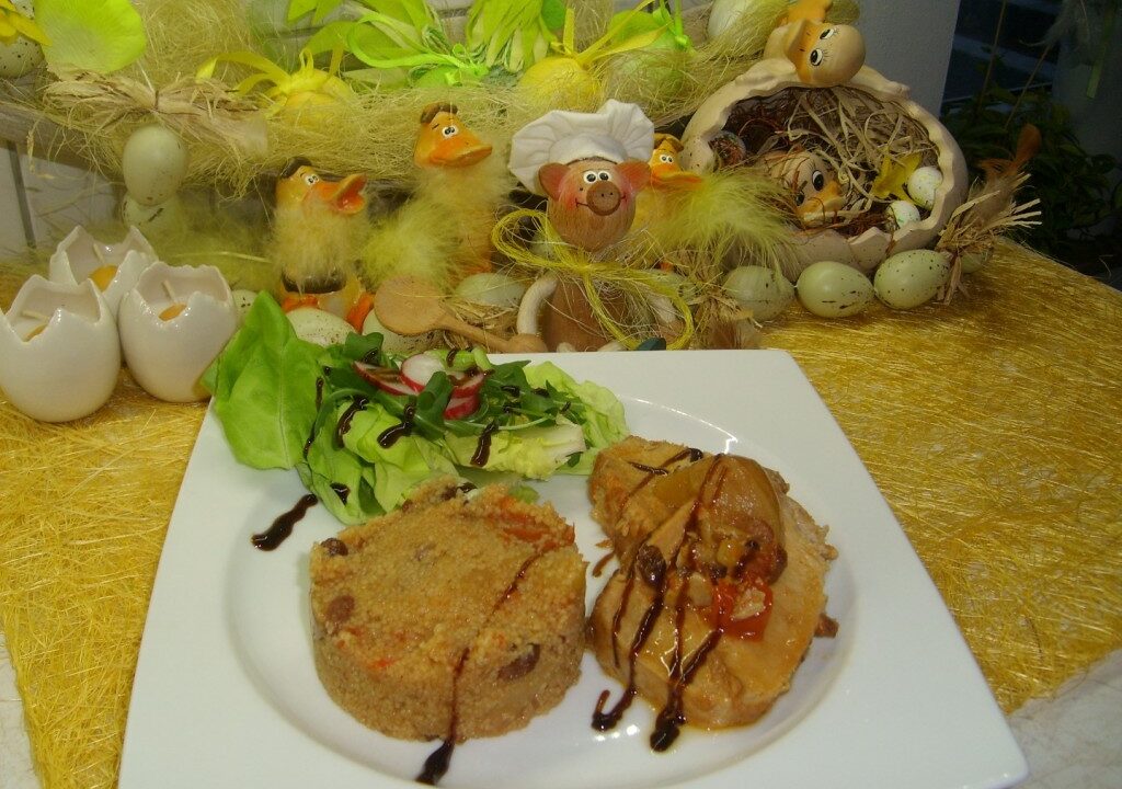 Couscous met een frisse salade en varkensoester