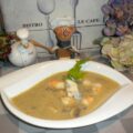 Soepje gorgonzola piccante met groenten en scampi’s