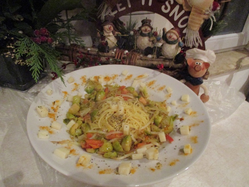Pasta: spaghetti met groenten en gerookte zalm