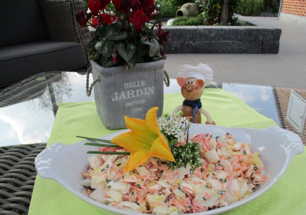 Salade van witloof, tomaat en wortelen in een zuur romig sausje
