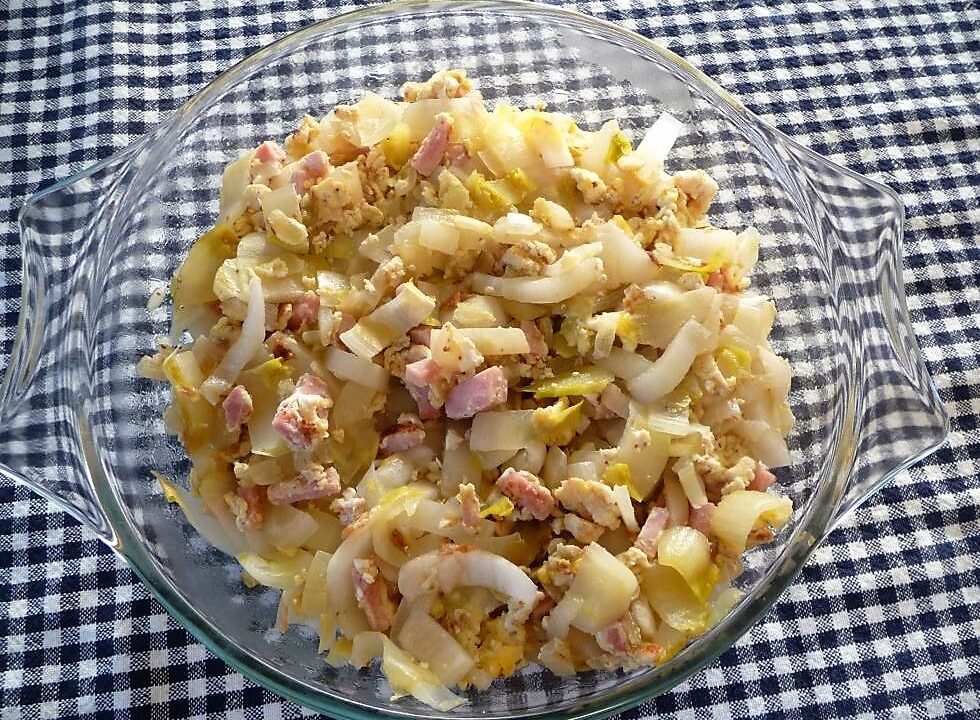 Gewokte witlof met ham, ei & ui