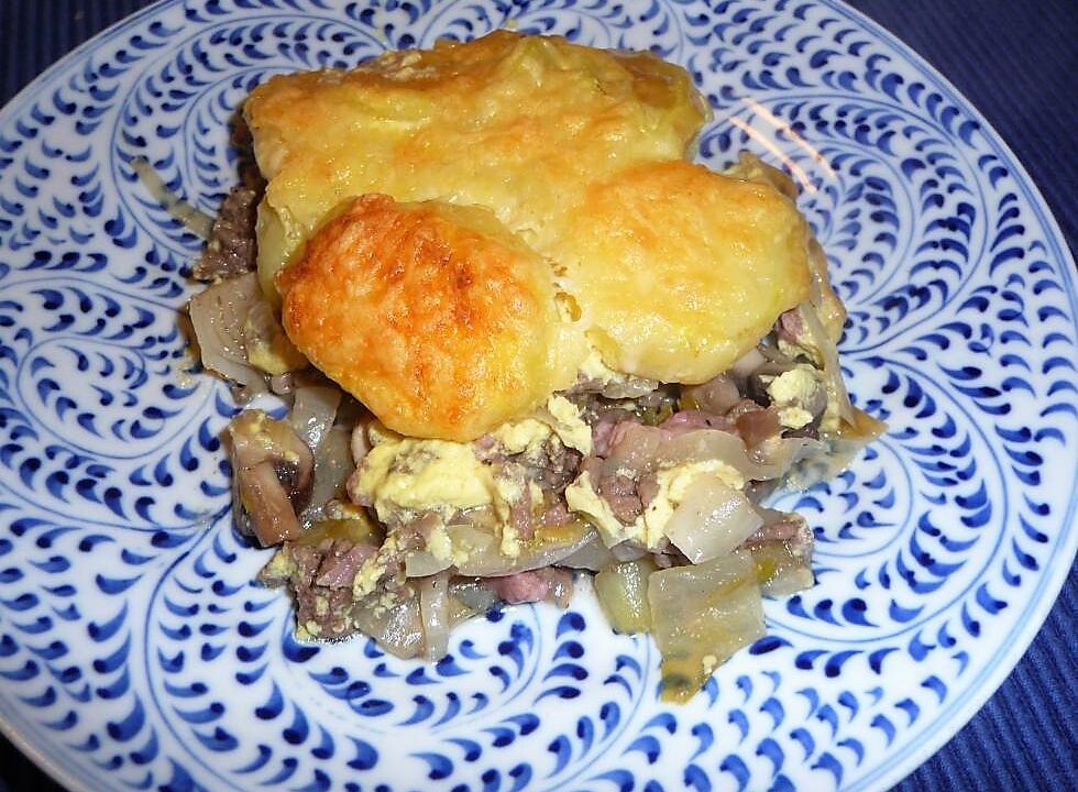 Ovenschotel met witlof, gehakt en (kastanje)champignons
