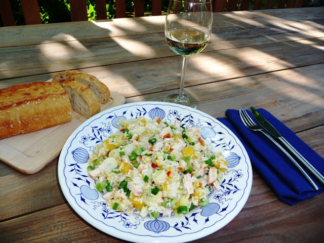 Exotische aspergesalade met mango en rijst