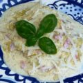Gestoofde prei met ham en mosterd