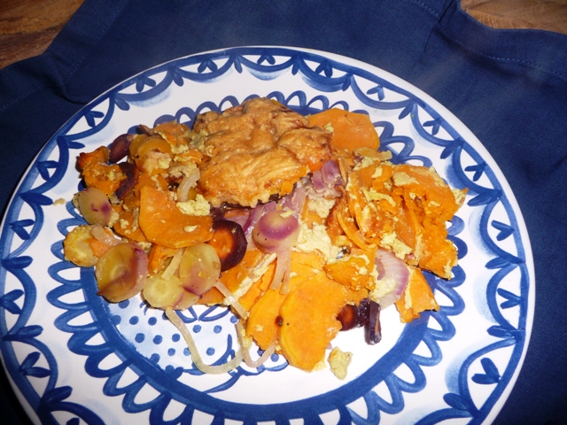 Gratin van zoete aardappel en wortel
