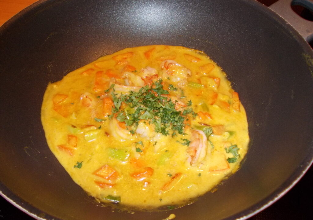 Grote garnalen in een zalige kokos-mangosaus
