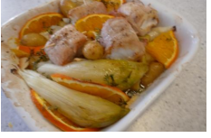 ” Blinde ” kabeljauwhaas met witlof en krieltjes uit de oven.