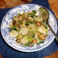 Aardperen met prei en champignons