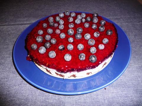 Kwarktaart met stracciatella en frambozen