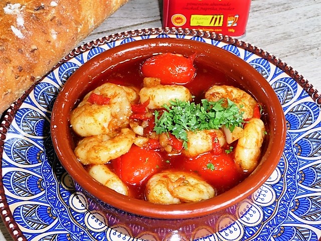 Gamba’s pil pil (al ajillo) con tomate