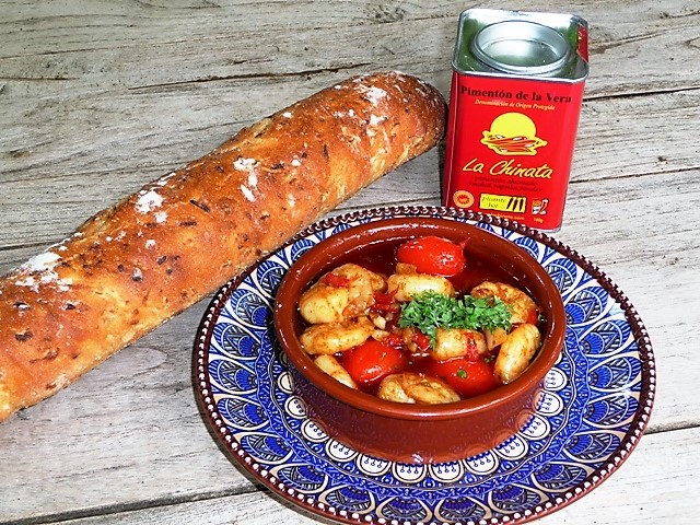 Gamba’s pil pil (al ajillo) con tomate