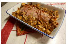 Malse Varkenshaas met katenspek en champignons uit de oven.
