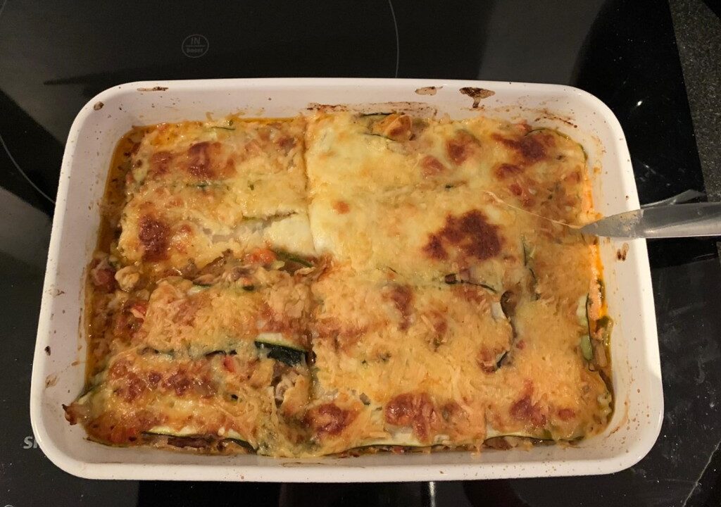 Courgettelasagne met gehakt, Italiaanse groentemix en mozzarella