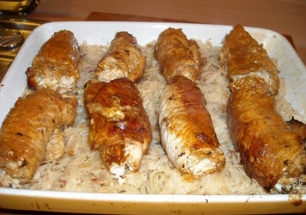 Gevulde kalkoenschnitzels met een balsamico-portsaus