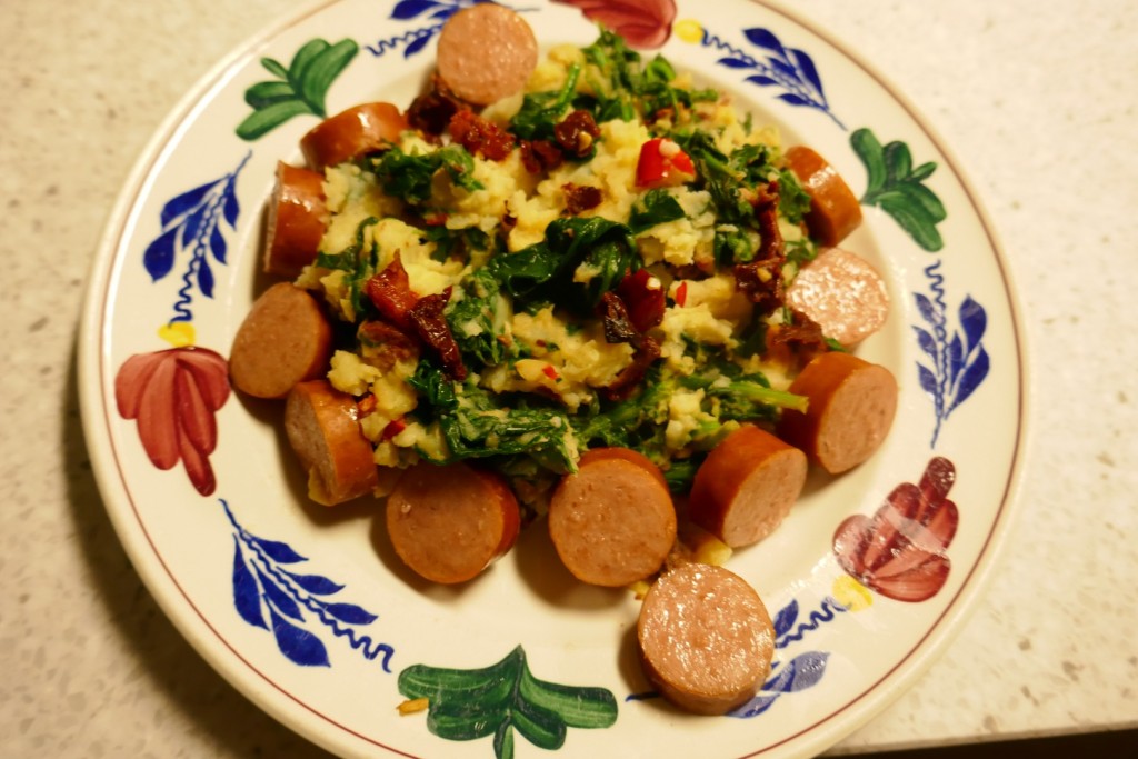 Spaanse Spinazie Stamppot met Chorizo en……..Rookworst