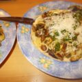 Spaghetti met paddenstoelen, peterseliepesto en pijnboompitten