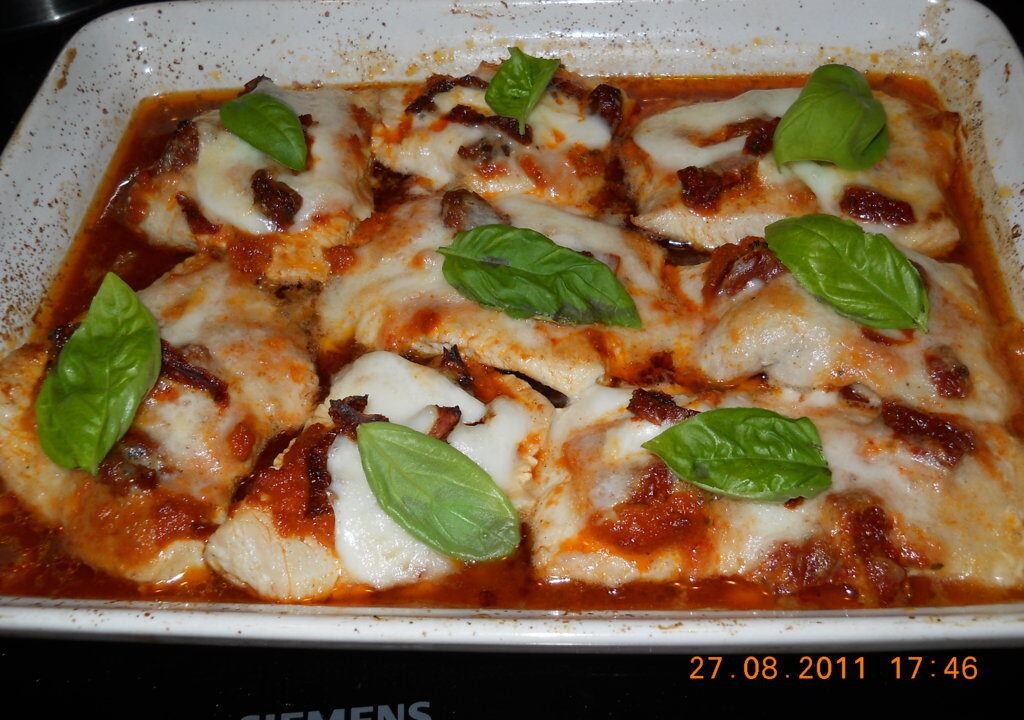 Kalkoenfilet met mozzarella en gedroogde tomaten