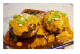 Portobello gevuld met gehakt en een topping van Cheddar