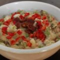 Stamppot andijvie met chorizo, paprika en geitenkaas