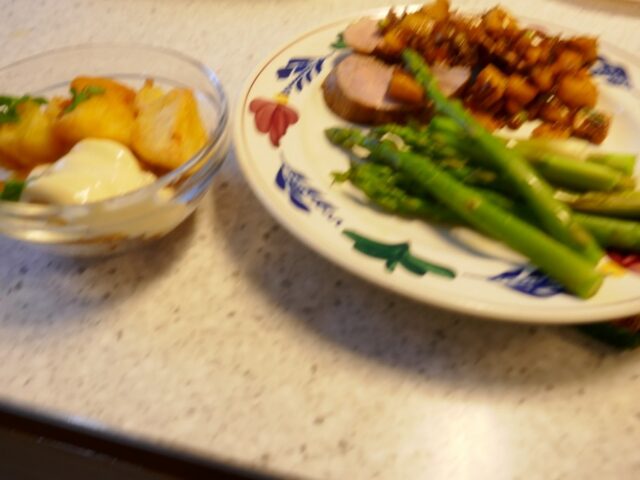 Varkenshaas met mango en perfect geroosterde aardappeltjes van Petra.