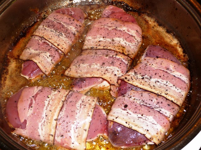 Fazantenfilet met spek en champignons (kan ook met kip)