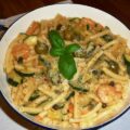 Romige pasta met gamba’s en courgette