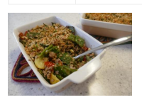 Snijbonen-gehakt ovenschotel met een krokante topping……