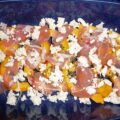Gebakken pompoen met feta en ham