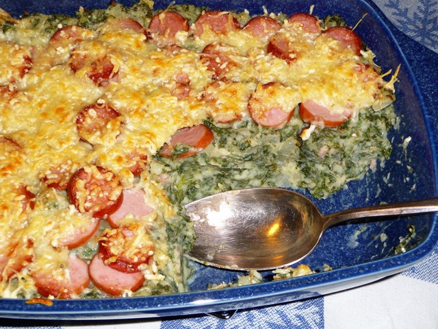 Boerenkool ovenschotel met worst