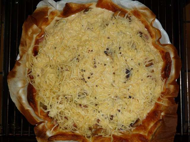 Quiche met champignons, spek en ui