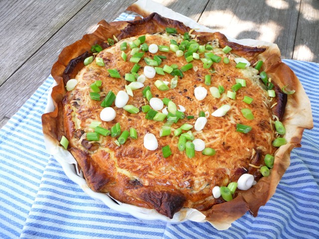 Quiche met champignons, spek en ui
