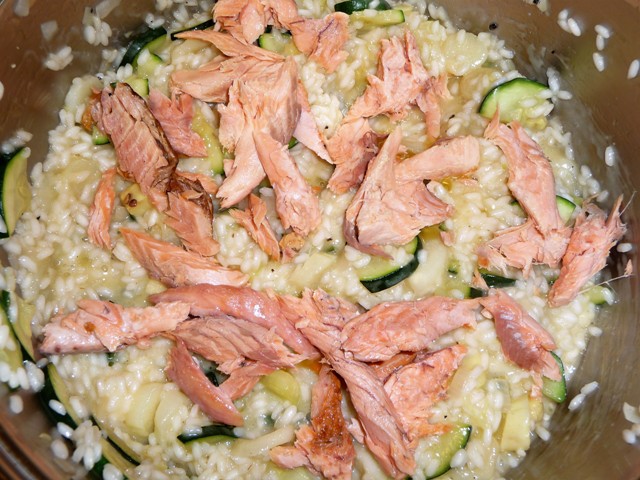 Risotto met asperges, courgette en (zalm)forel