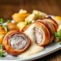 Slavink met aardappelen, bloemkool en kaassaus