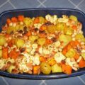 Traybake met bloemkool, pompoen, aardappel, Vadouvan & noten
