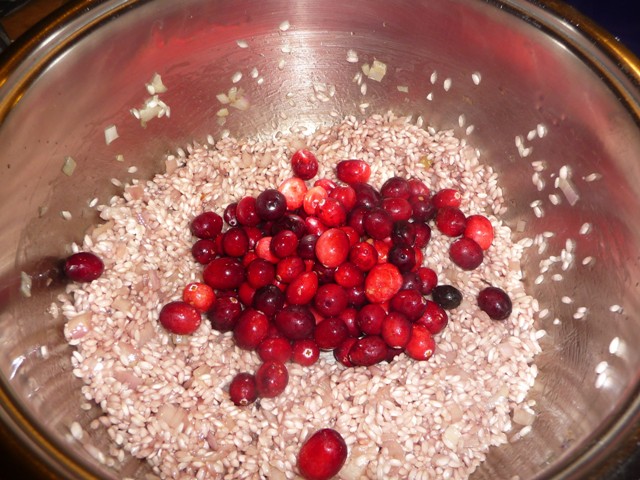 Kerstrisotto met rode wijn, cranberry’s en kastanjes