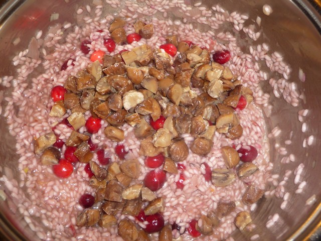 Kerstrisotto met rode wijn, cranberry’s en kastanjes