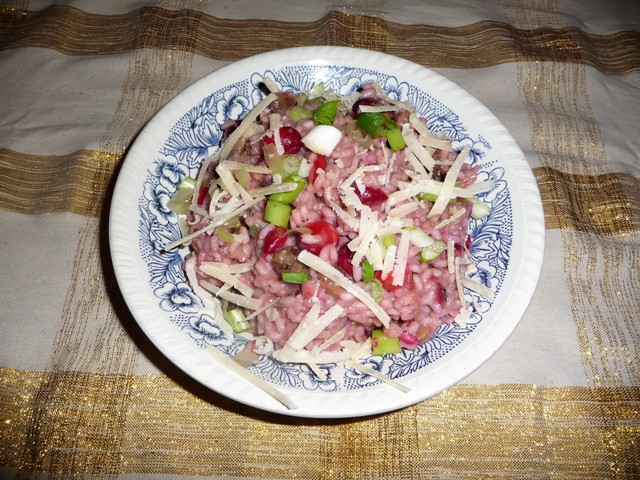 Kerstrisotto met rode wijn, cranberry’s en kastanjes